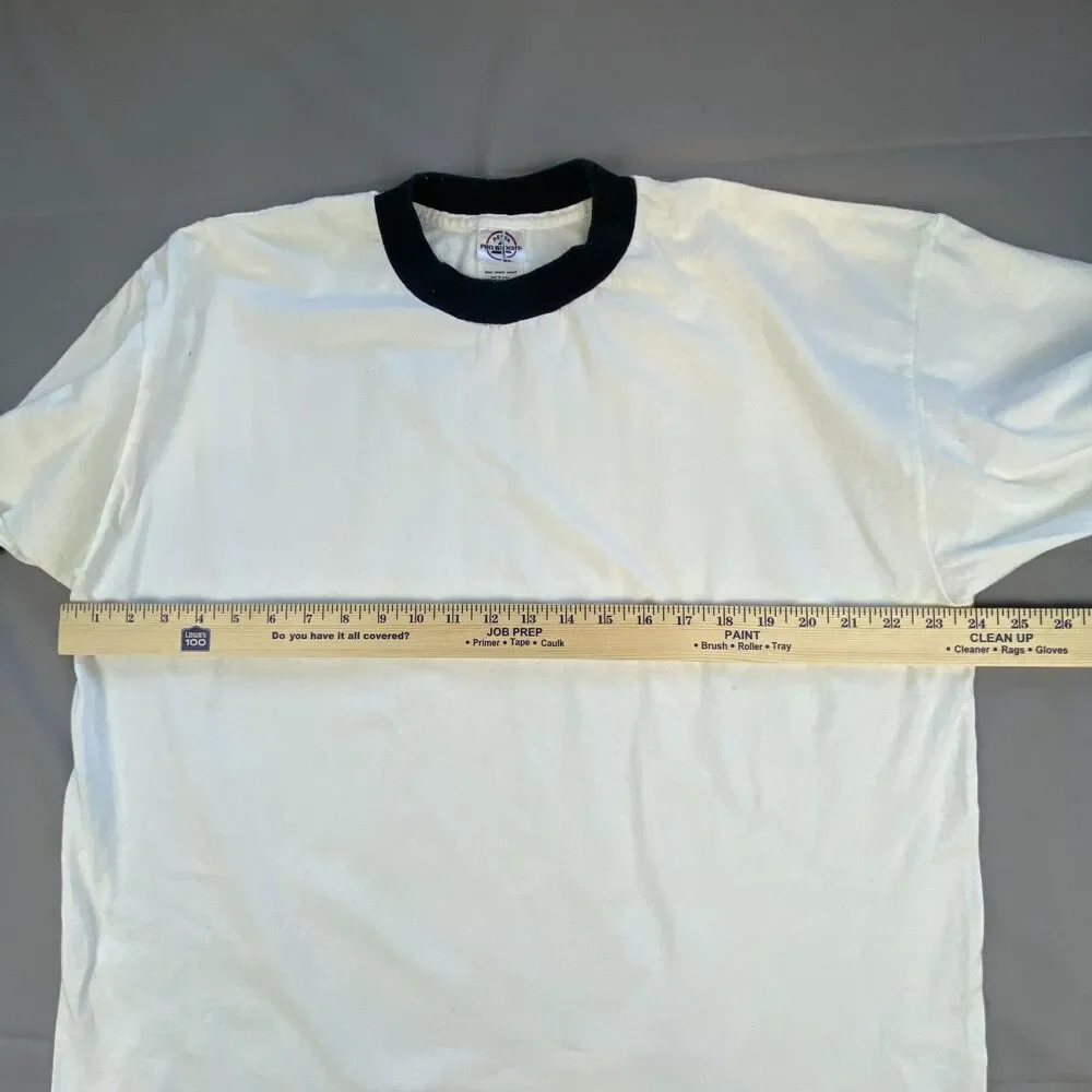 Delta Pro Weight Mens Ringer T Shirt White Black Trim Crew Neck Tee Size XL